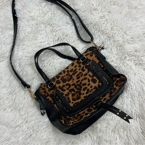 Sole Society Leopard Print Crossbody Bag - Black and Brown